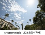 Anaheim, California, USA - August 15, 2021: Afternoon light shines on the historic downtown corridor of Anaheim.