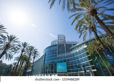 Anaheim, California / USA - October 15, 2019: The sun shines on the Anaheim Convention Center.