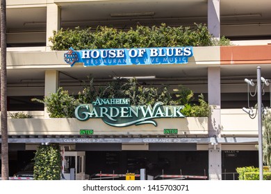 Anaheim, California/United States - 04/24/2019: A Building Front Sign At The Entrance To The Parking Structure For Anaheim GardenWalk, Or Garden Walk