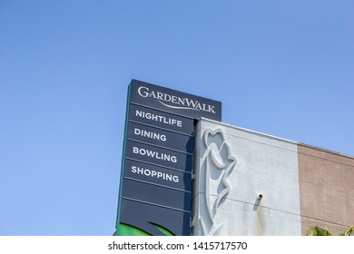 Anaheim, California/United States - 04/24/2019: A Building Front Sign For The Entertainment Complex Known As Anaheim Gardenwalk