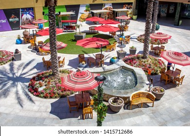 Anaheim, California/United States - 04/24/2019: The Landscape Of The Common Area And Plaza At Anaheim Gardenwalk