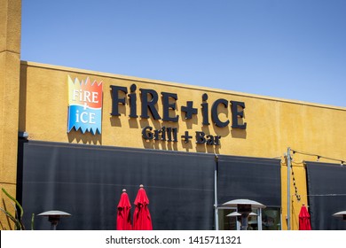 Anaheim, California/United States - 04/24/2019: A Store Front Sign For The Restaurant Known As Fire And Ice Grill And Bar At Anaheim Gardenwalk