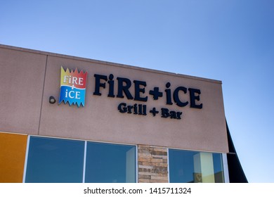 Anaheim, California/United States - 04/24/2019: A Store Front Sign For The Restaurant Known As Fire And Ice Grill And Bar At Anaheim Gardenwalk