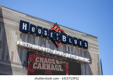 Anaheim, California/United States - 04/24/2019: A Store Front Sign For The Restaurant And Concert Venue Known As House Of Blues At The Anaheim Gardenwalk