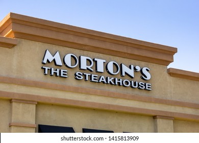 Anaheim, California/United States - 04/24/2019: A Store Front Sign For The Upscale Steakhouse Restaurant Chain Known As Morton's, Located In The Anaheim Resort Area