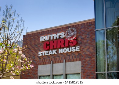 Anaheim, California/United States - 04/24/2019: A Store Front Sign For The Upscale Steakhouse Restaurant Chain Known As Ruth's Chris Steak House, Located In The Anaheim Resort Area