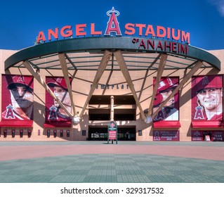 ANAHEIM, CA/USA - OCTOBER 10, 2015: Angel Stadium Of Anaheim Entrance. Angel Stadium Is The Home Ballpark To Major League Baseball's Los Angeles Angels.