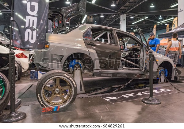 Anaheim, USA - July 22, 2017:\
Mitsubishi Lancer Evolution IX on display during Spocom Super\
Show.