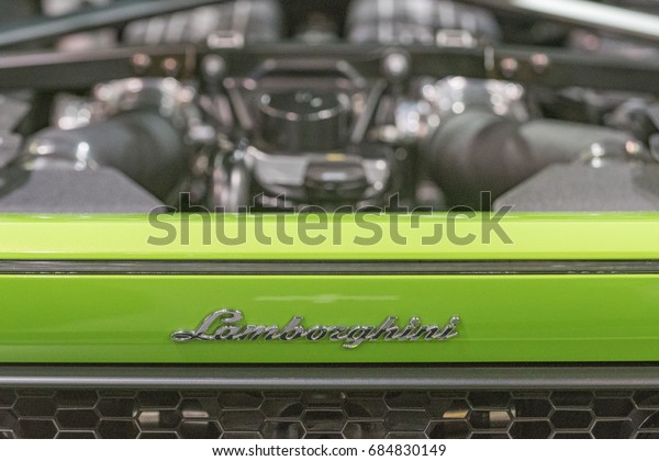 Anaheim, USA - July 22, 2017: Lamborghini\
emblem on display during Spocom Super\
Show.