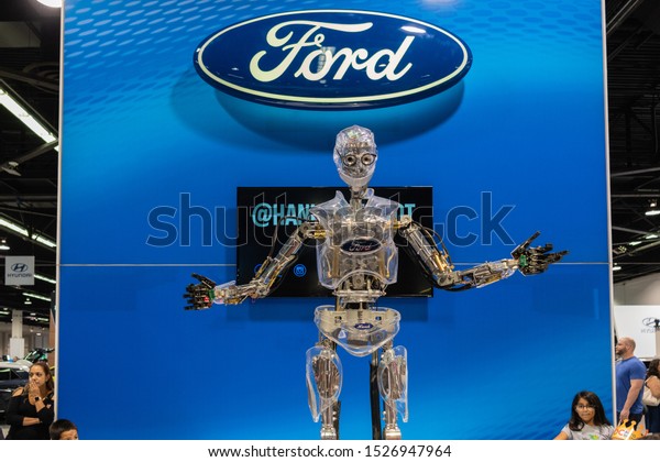 Anaheim, USA -\
October 5, 2019: Hank robot built by Ford on display during Orange\
County International Auto\
Show.