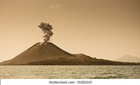 Anak Krakatau At Sunset.