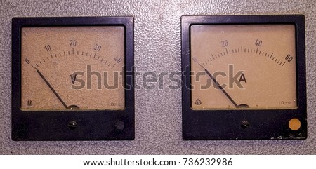 Analog ampere meter or amp meter and analog voltmeter.  
