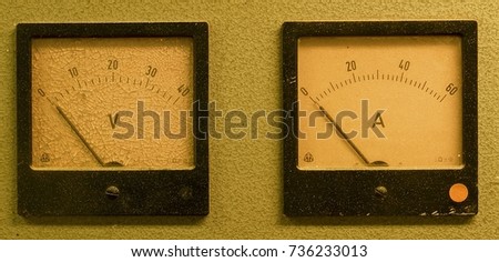 Analog ampere meter or amp meter and analog voltmeter.  