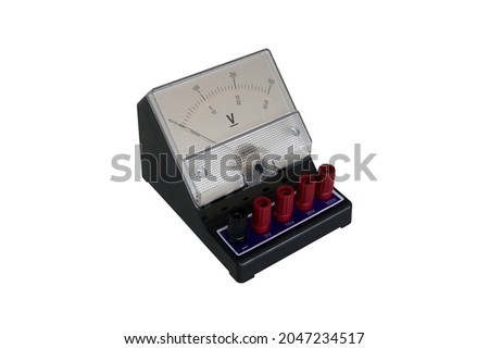 Analog direct current Voltmeter isolated on white background with clipping path. A voltmeter is an instrument used for measuring electric potential difference between two points in an electric circuit