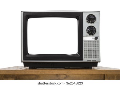 Analog television on white with cut out screen.