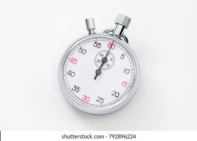 Analogue metal stopwatch on the white background.