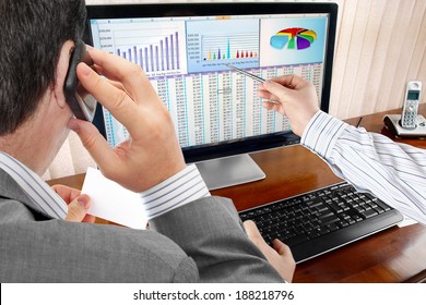 Analysing  Financial Data And Charts On Computer Screen 