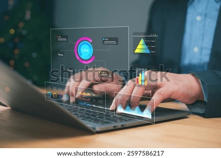 Analysis of data performance through KPIs by an analyst in a professional setting, showcasing insights and metrics for better decision-making.