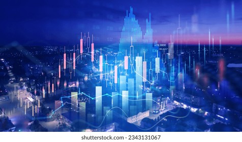 Analysis finance graph and market chart investment.Trade technology, and investment analysis.Big data chart on city backdrop.Business development, financial plan and strategy. - Powered by Shutterstock