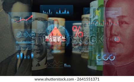 Analysis of Reciprocal Tariffs Impact on Global Currency Exchange and Trade Relations with Financial Graphs and Currency Notes. Consignment.