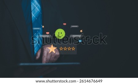 Analysis with sentiment icon shows consumer technology, heart star, happy success, world innovation, delivery strategy, businessman bubble market, analysis sentiment and analysis. background business