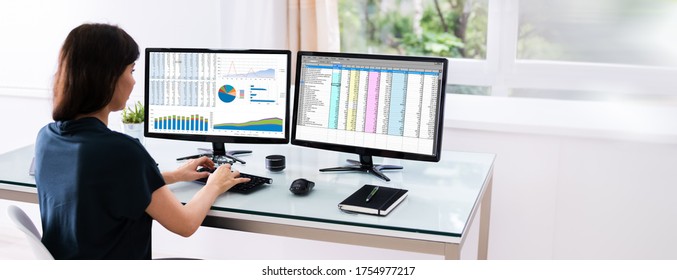 Analyst Employee Working With Spreadsheet On Computer