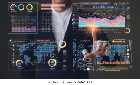 An analyst utilizes business analytics and data management systems to generate reports with KPIs and metrics, connecting to a database while supporting operations, sales, and marketing.