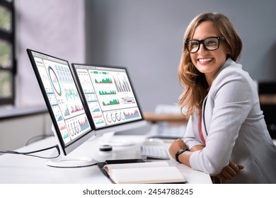 Analyst Woman Looking At Business Data Analytics Dashboard - Powered by Shutterstock