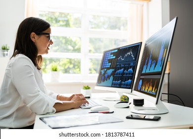 Analyst Women Looking At KPI Data On Computer Screen - Shutterstock ID 1813787411