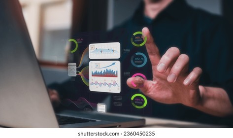 Analyst working with Business, Analytics and Data Management System on computer, make a report with KPI and metrics connected to database. Corporate digital transformation technology strategy - Powered by Shutterstock