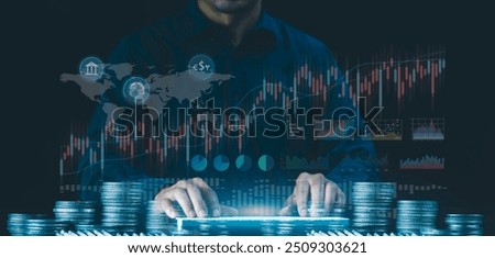 Analyst working with Business Analytics Data Management System on computer to make report, automation predictive modeling for useful insights decision making, Corporate strategy finance, marketing