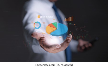 Analyst working, Businessman Analytics, Data Management System on smartphone connected to the database. Technology corporate strategy finance, Business intelligence dashboard on hand virtual screen