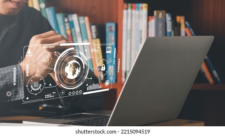 Analyst working with computer in Business Analytics and Data Management System to make report with KPI and metrics connected to database. Corporate strategy for finance, operations, sales, marketing.