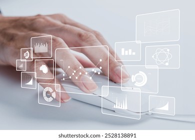 Analyst working with Report and Analytics on laptop computer