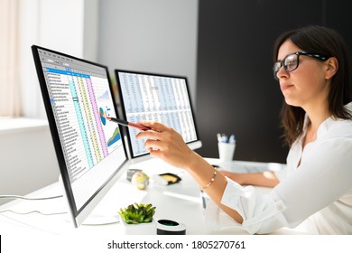 Analyst Working With Spreadsheet Business Data On Computer - Shutterstock ID 1805270761