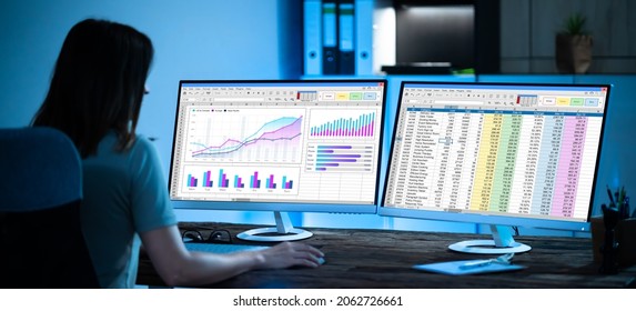 Analyst Working With Spreadsheet Business Data On Computer - Powered by Shutterstock