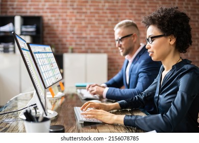 Analyst Working With Spreadsheet Business Data On Computer