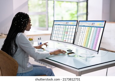 Analyst Working With Spreadsheet Business Data On Computer