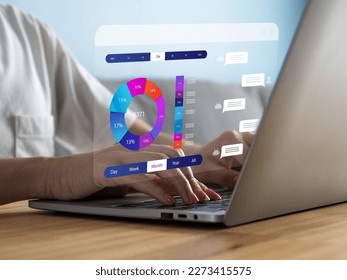 Analysts work using Business Analytics technology, connecting to databases. working with artificial intelligence Chatting with AI analytics