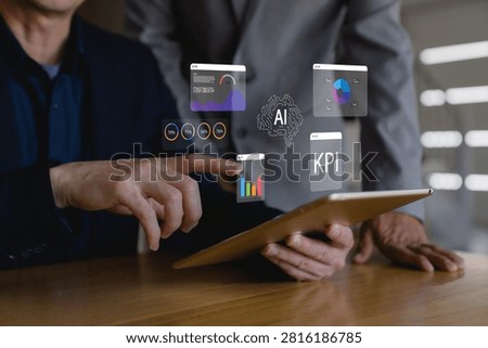 analyzing AI-powered business intelligence dashboard with KPI metrics, data analytics, performance reports, digital transformation, strategic planning, and enterprise decision making.