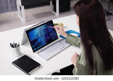 Analyzing Data Graph And Dashboard On Laptop