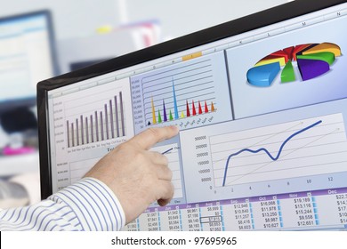 Analyzing  Financial Data And Charts On Computer Screen