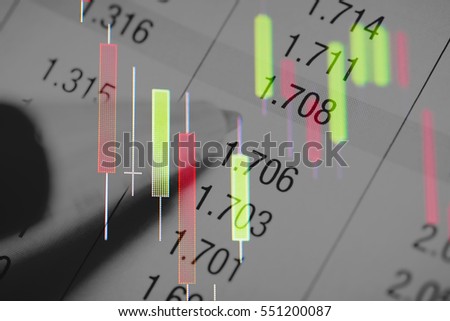 Analyzing a technical graph chart of financial instrument. A concept of forex / currency trading trend analysis for investor who want to maximize portfolio profits.