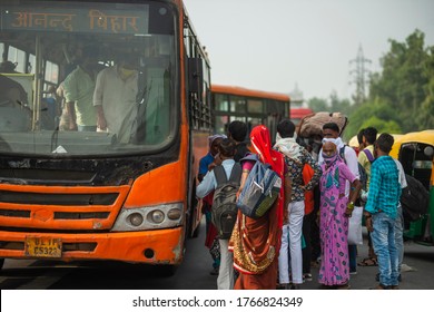 Anand Vihar , Delhi/India - June30 2020 : Chaos At Anand Vihar Bus Terminal During Lockdown 