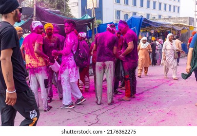 Anandpur Sahib, Punjab, India - March 2022: Portrait Of Sikh Male (Nihang Sardar) During The Celebration Of Hola Mohalla At Anandpur Sahib During Holi Festival.