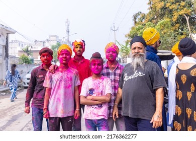 Anandpur Sahib, Punjab, India - March 2022: Portrait Of Sikh Male (Nihang Sardar) During The Celebration Of Hola Mohalla At Anandpur Sahib During Holi Festival.