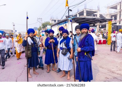 Anandpur Sahib, Punjab, India - March 2022: Portrait Of Sikh Male (Nihang Sardar) During The Celebration Of Hola Mohalla At Anandpur Sahib During Holi Festival.