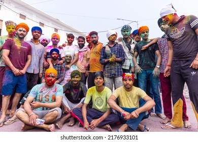 Anandpur Sahib, Punjab, India - March 2022: Portrait Of Sikh Male (Nihang Sardar) During The Celebration Of Hola Mohalla At Anandpur Sahib During Holi Festival.