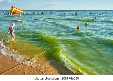 Anapa, Russia - August 11, 2020: Green Water Of Black Sea At Anapa Beach