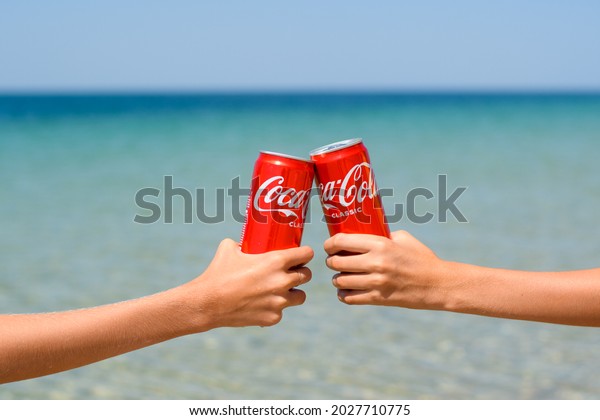 Coca Cola Beach Couple Strand Blechschild 50cm x 25cm geprägt Neu